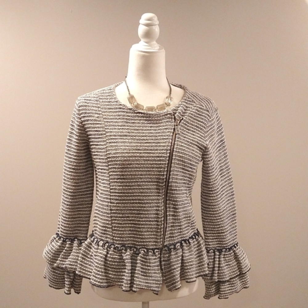 Banana Republic Knit Stripped Ruffle Jacket Size 4